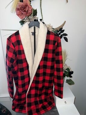 Eddie Bauer Red and Black Buffalo Plaid Sherpa-Lined Jacket